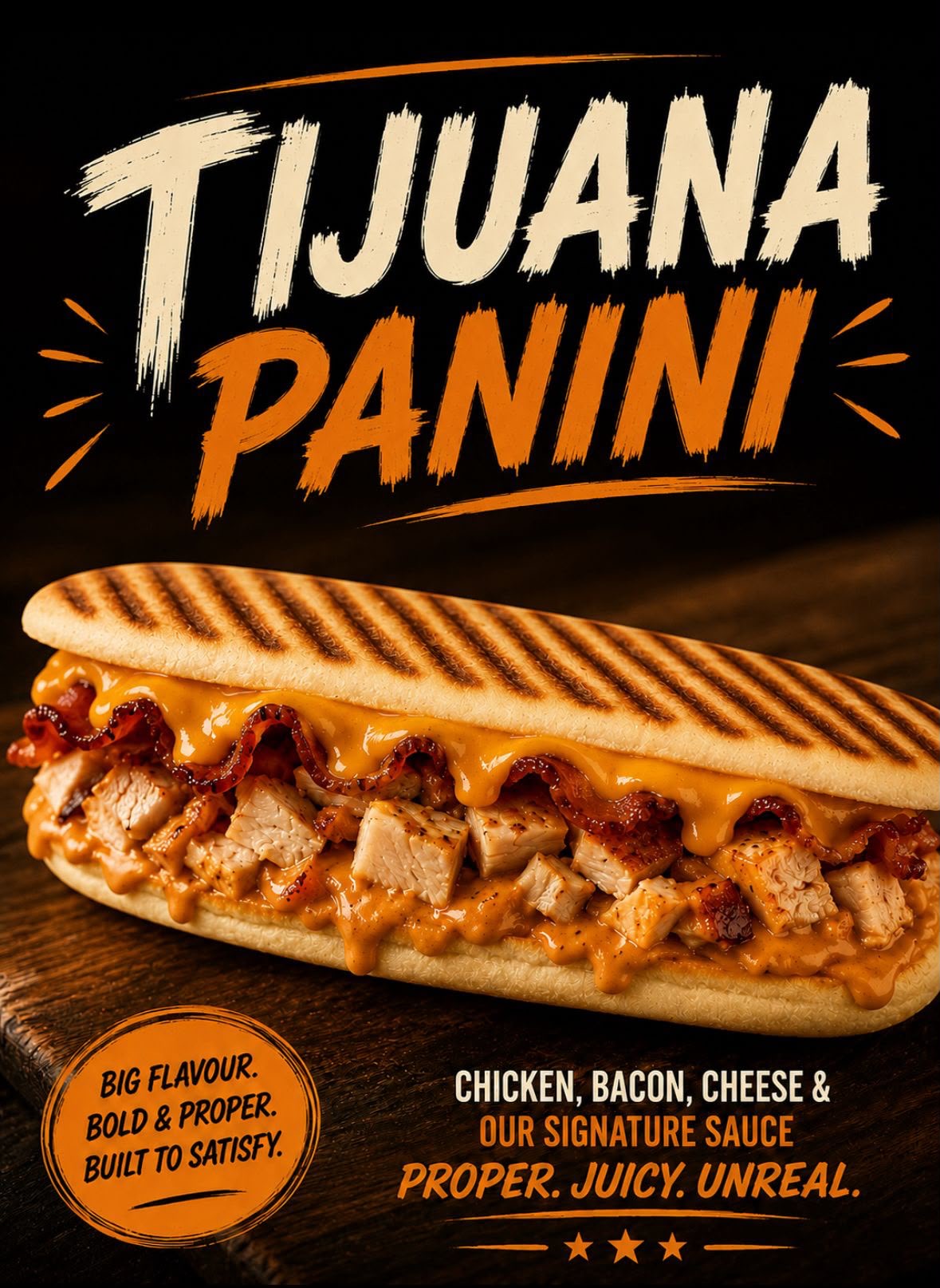 O'Donovan Tijuana Chicken Panini with chicken, bacon and melted cheddar